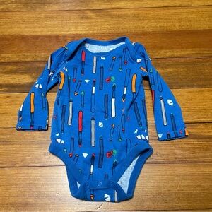 Baby GAP Blue Artist Supply Long Sleeve Cotton Bodysuit Onesie Size 6-12 Months